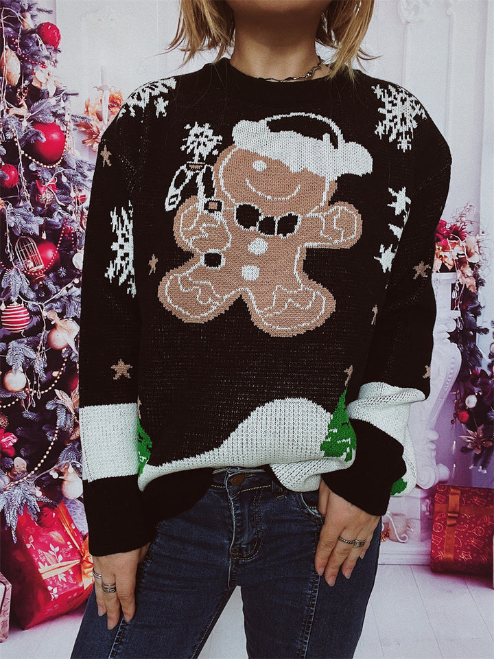 Damen Weihnachts-Pullover mit gingerbread-Motiv und Rundhalsausschnitt Drune