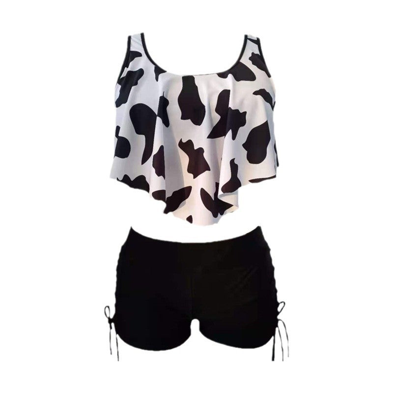 Damen Top-Badeanzug mit modischem Volant und Shorts Drune