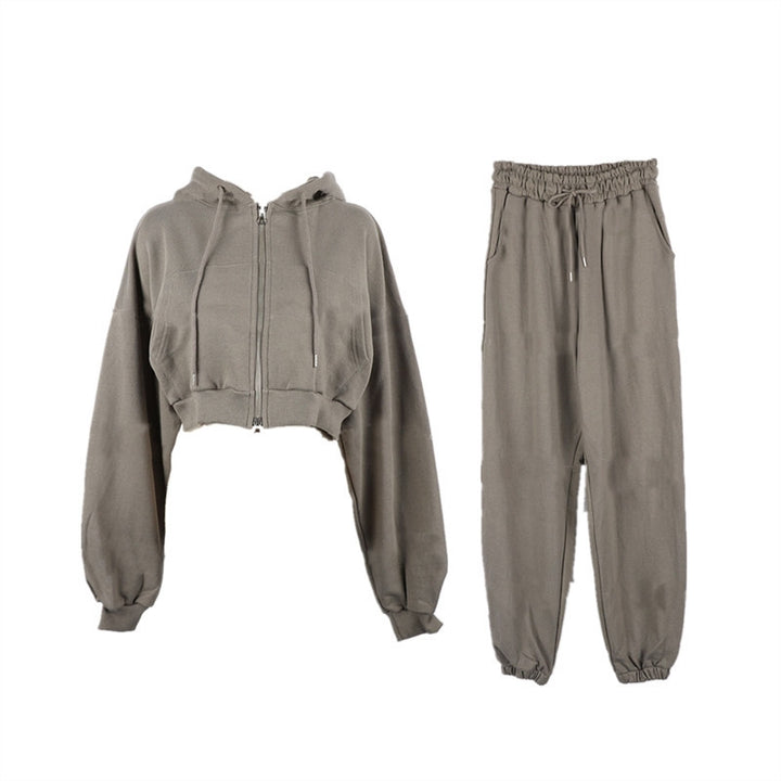 Damen lässiges Set mit cropped Kapuzenjacke und Jogginghose Drune