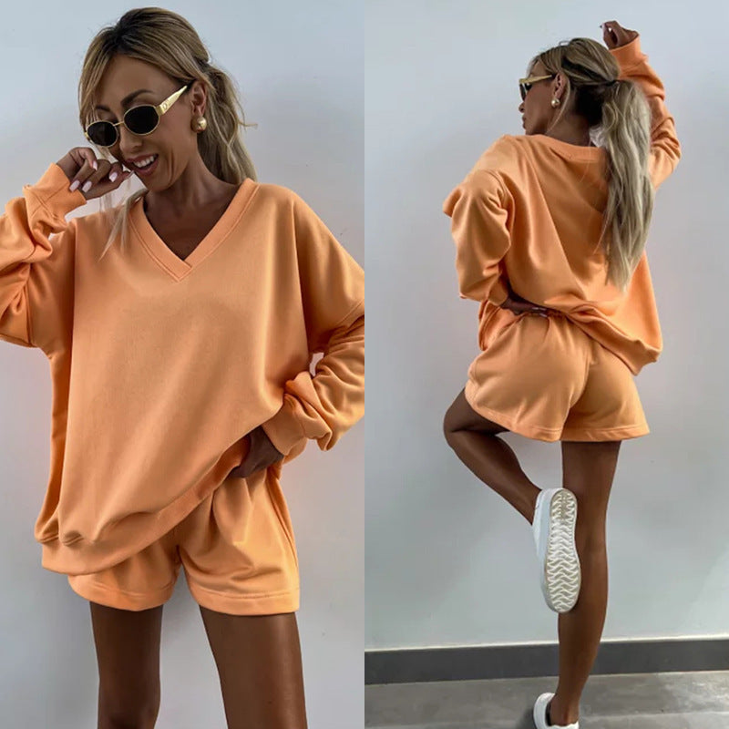 Damen lässiges Streifen-Loungewear-Set mit weit geschnittenem Oberteil und Shorts Drune