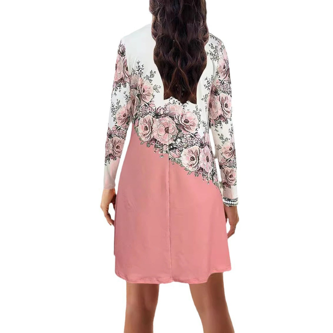 Damen Minikleid mit floralem Design und elegantem V-Ausschnitt Drune