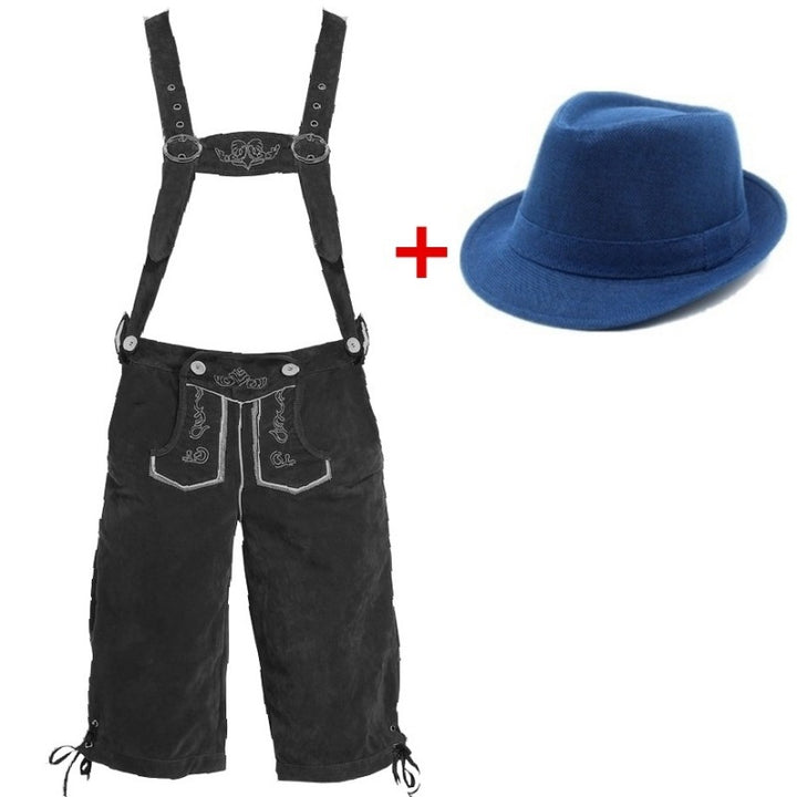 Herren nan traditionelle Trachtenlederhose mit verstellbaren Trägern und Trachtenhut Drune