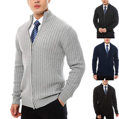 Herren Strickjacke mit modernen Zipper-Details und feinem Rippmuster Drune