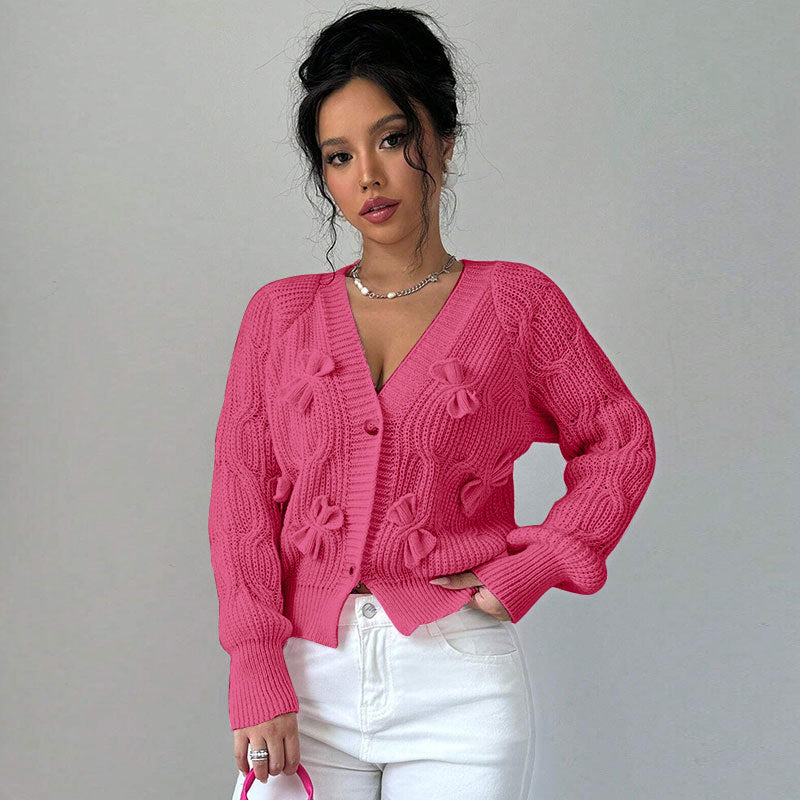 Damen Strickjacke mit floralem Reliefdesign und knopfbaren Details Drune