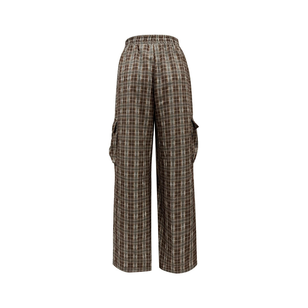 Damen Cargo-Hosen mit weitem Bein und modischem Karomuster Drune