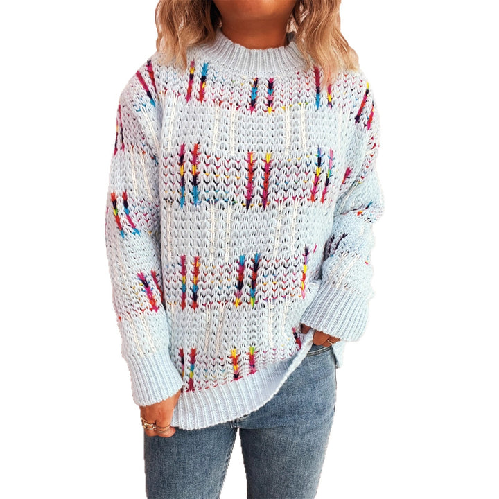 Damen lässiger Strickpullover mit bunten Akzenten Drune