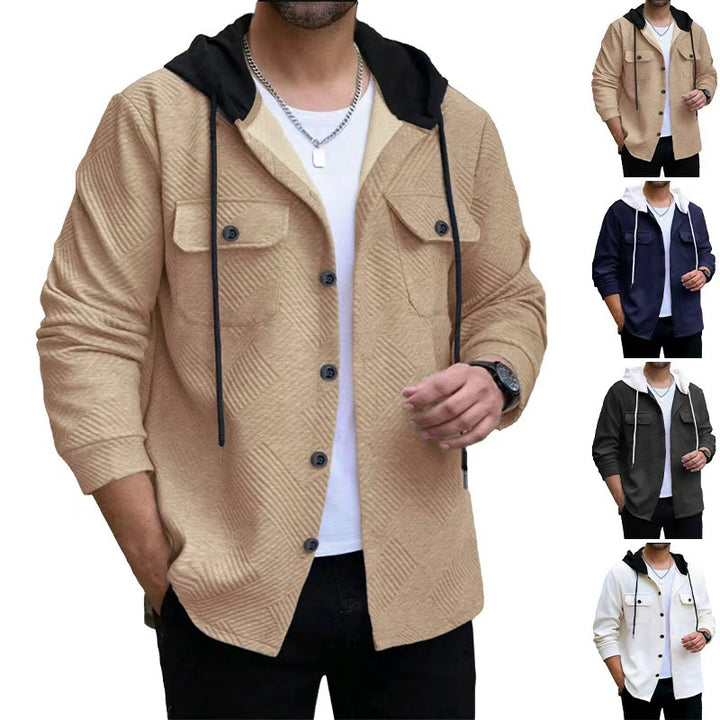 Herren nan strukturierte Overshirtjacke mit gesteppter Diagonalstruktur, Kontrastkapuze und aufgesetzten Brustklappen Drune