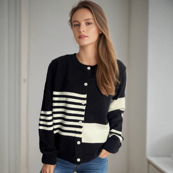 Damen Strickjacke mit modernen Streifenmustern und Knopfverschluss Drune