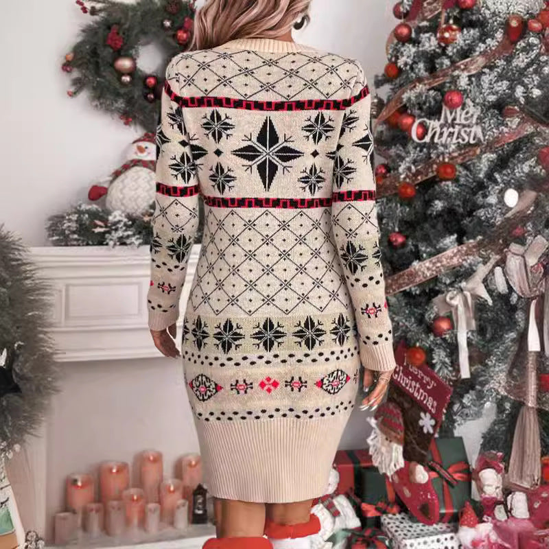 Damen Strickkleid mit festlichem Norweger-Muster und modernem Schnitt Drune