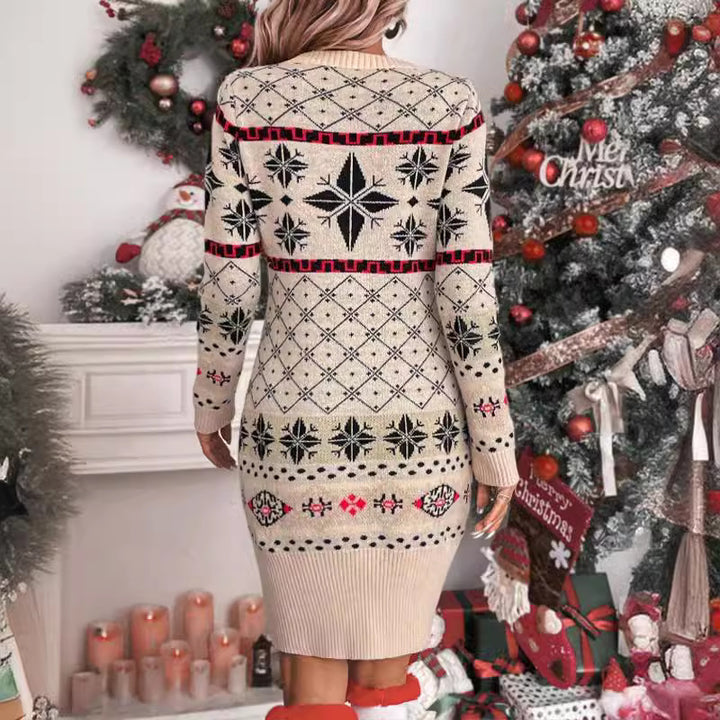 Damen Strickkleid mit festlichem Norweger-Muster und modernem Schnitt Drune