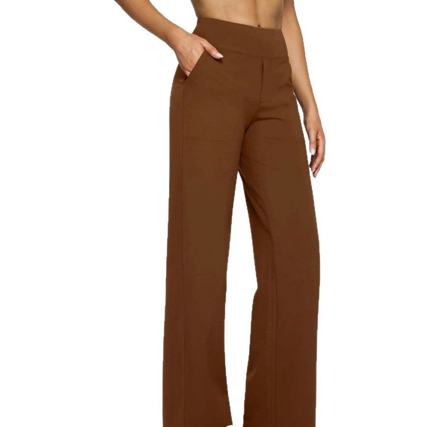 Damen nan weit geschnittene Palazzo-Hose mit hochgeschnittenem Komfortbund und Eingrifftaschen Drune