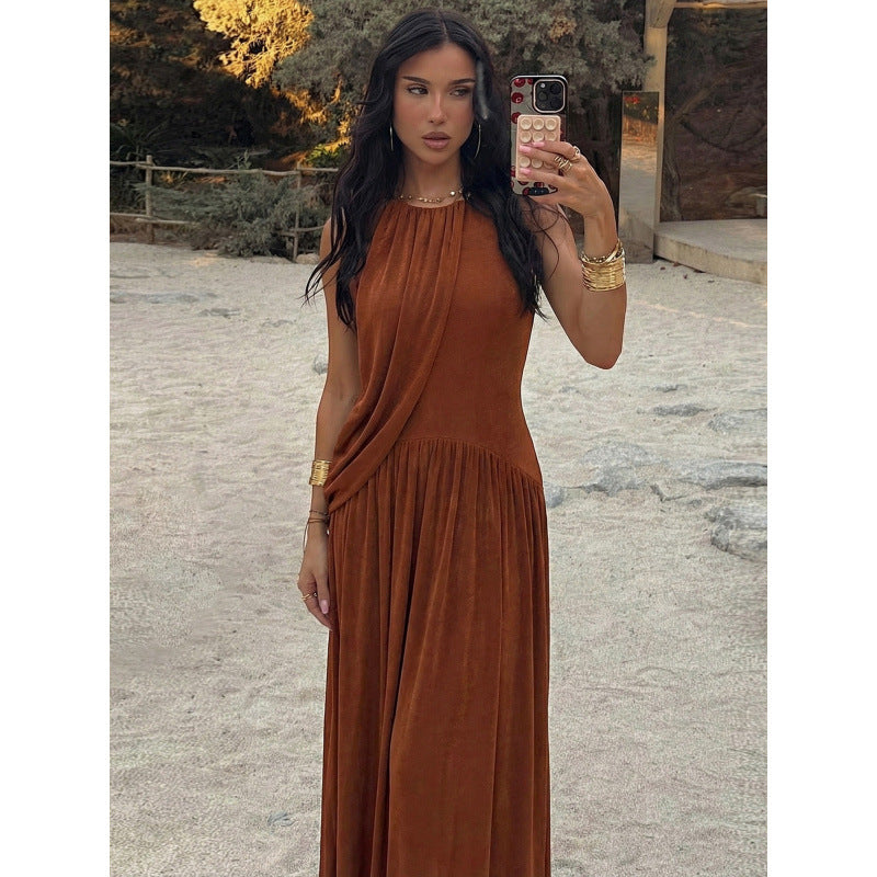 Damen Elegantes Maxikleid mit asymmetrischem Schnitt und fließendem Stoff Drune