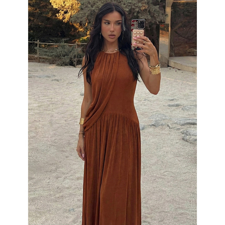 Damen Elegantes Maxikleid mit asymmetrischem Schnitt und fließendem Stoff Drune