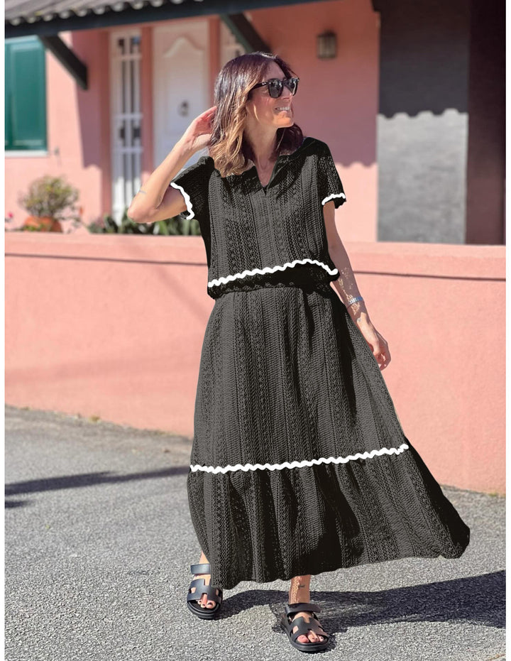 Damen Maxikleid mit voluminösem Rock und eleganter Rüsche Drune