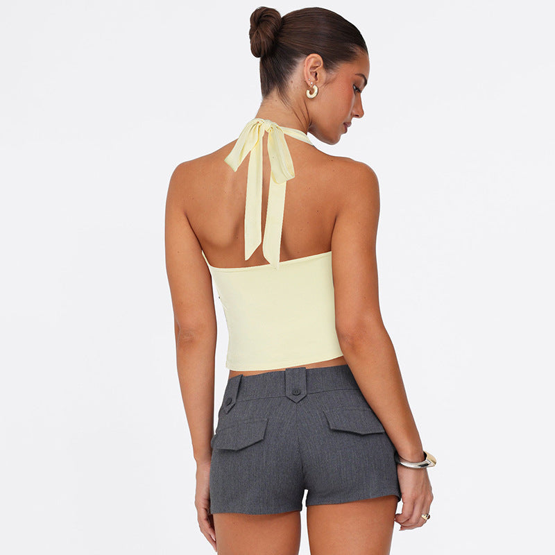 Damen Neckholder-Top mit dekorativem Ausschnitt und Raffung Drune