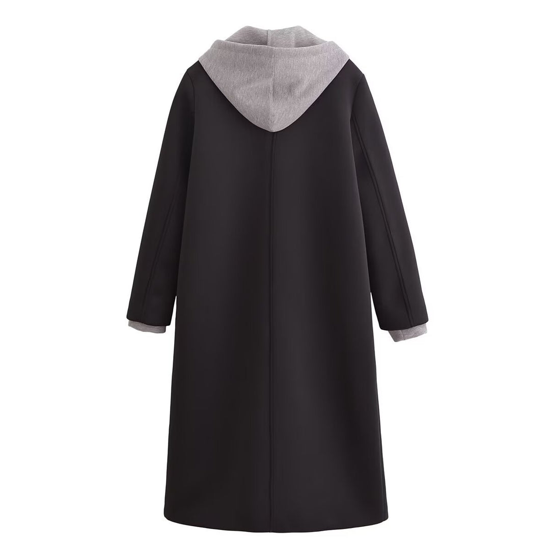 Damen modischer Übergangs-Mantel mit integriertem Kapuzenpullover Drune