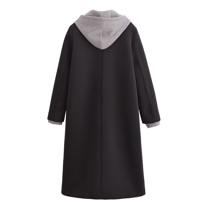 Damen modischer Übergangs-Mantel mit integriertem Kapuzenpullover Drune