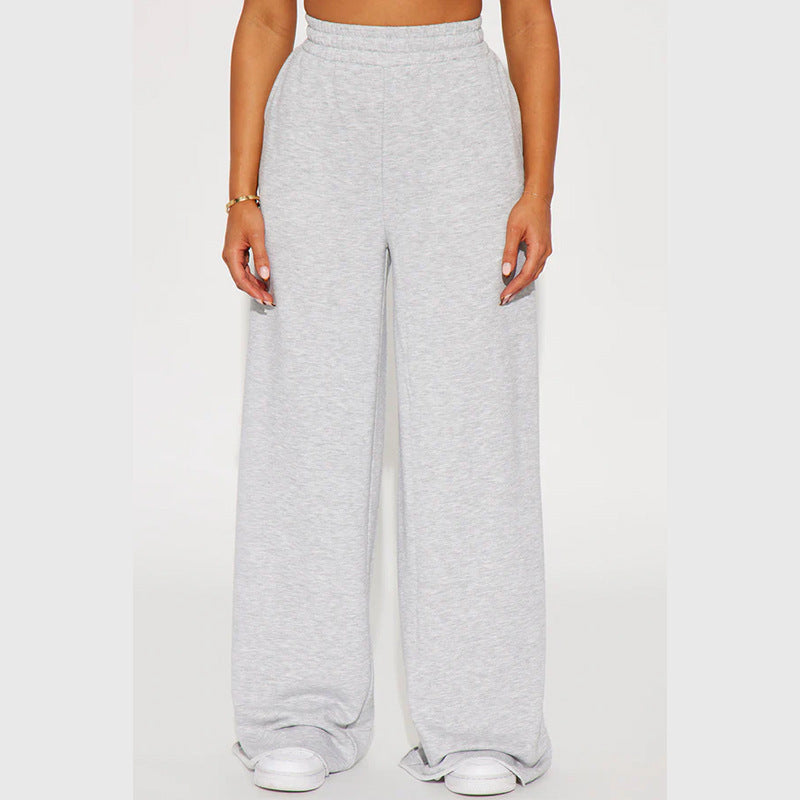 Damen nan High‑Waist Palazzohose aus French-Terry mit weitem Bein, elastischem Komfortbund und offenen Saumkanten Drune