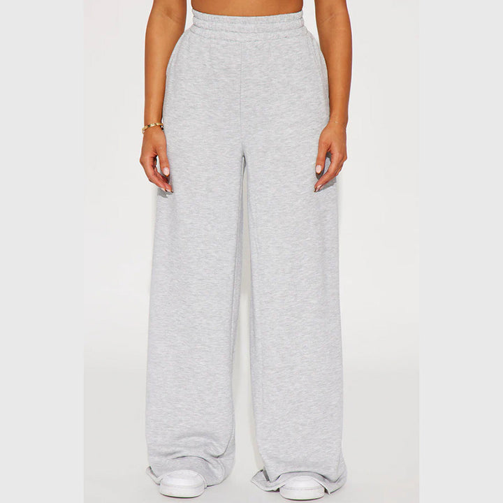 Damen nan High‑Waist Palazzohose aus French-Terry mit weitem Bein, elastischem Komfortbund und offenen Saumkanten Drune