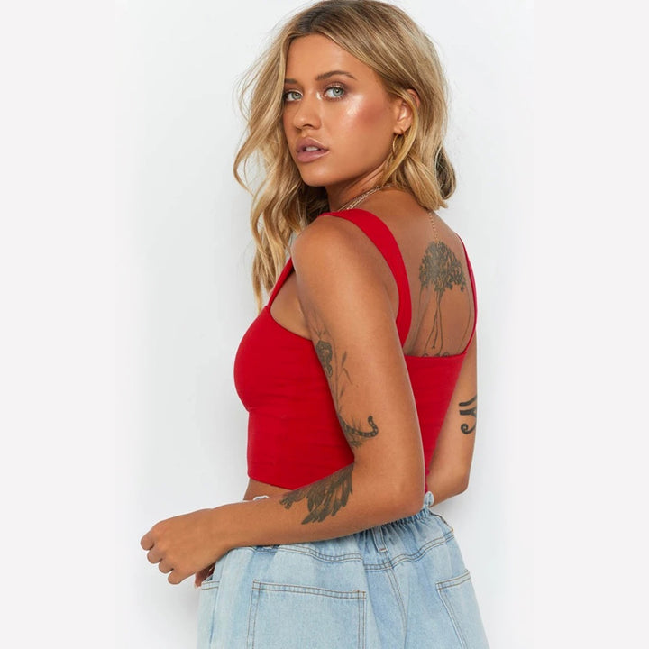 Damen Figurbetontes Crop-Top mit breiten Trägern Drune