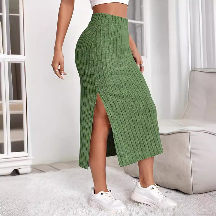 Damen Midi-Rock mit seitlichem Schlitz und Rippstruktur Drune