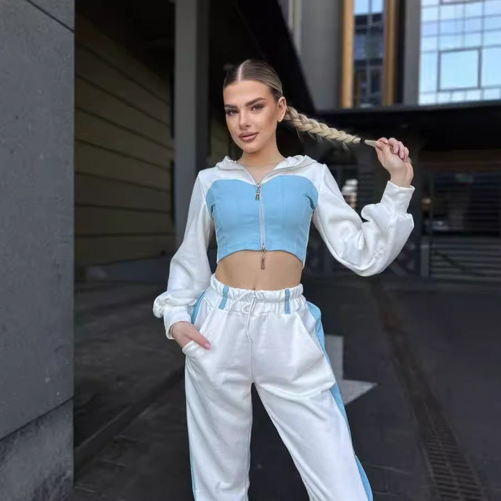 Damen modischer Hoodie und weite Sporthose Set Drune