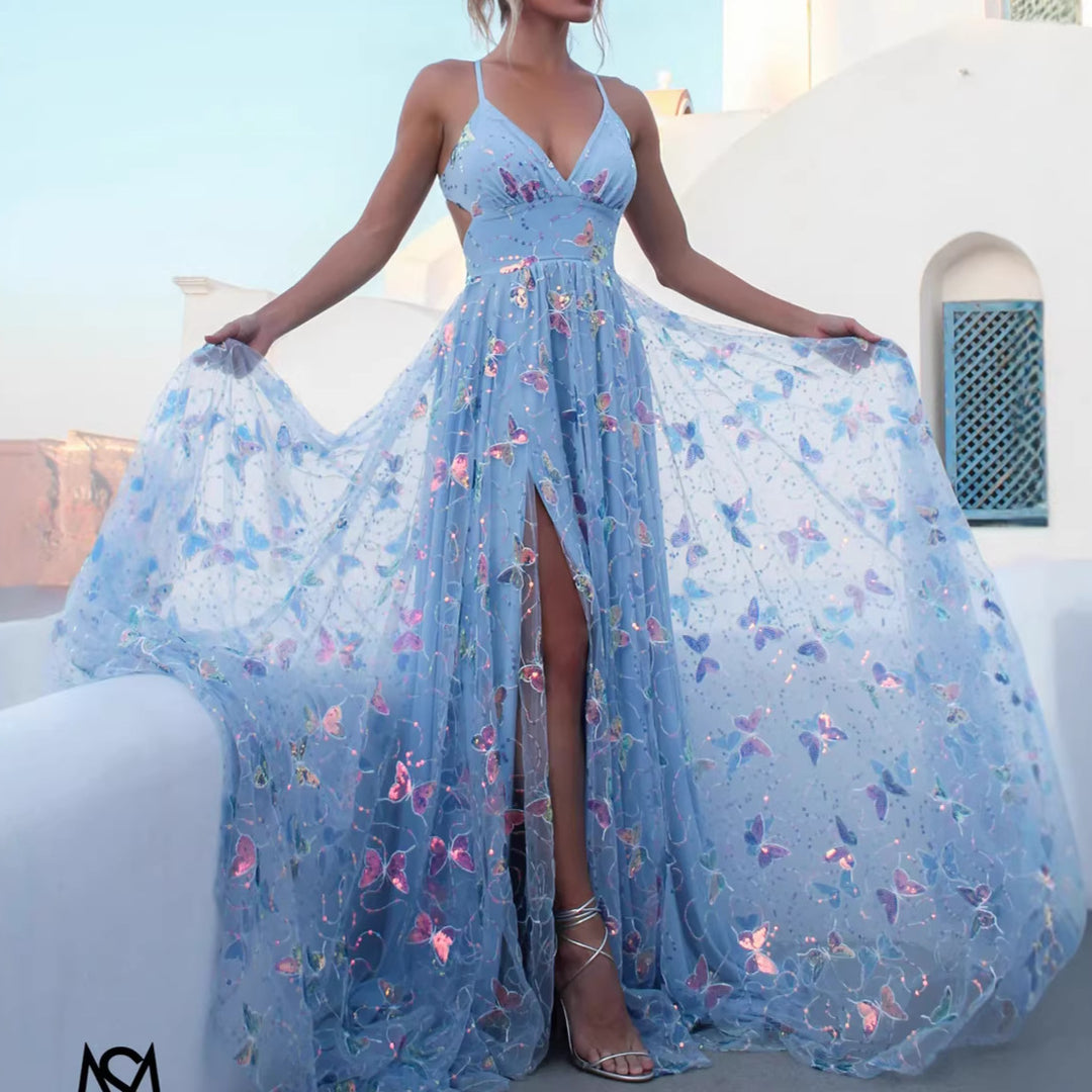 Damen Maxikleid mit feinen Glitzer-Akzenten und floralem Schnitt Drune