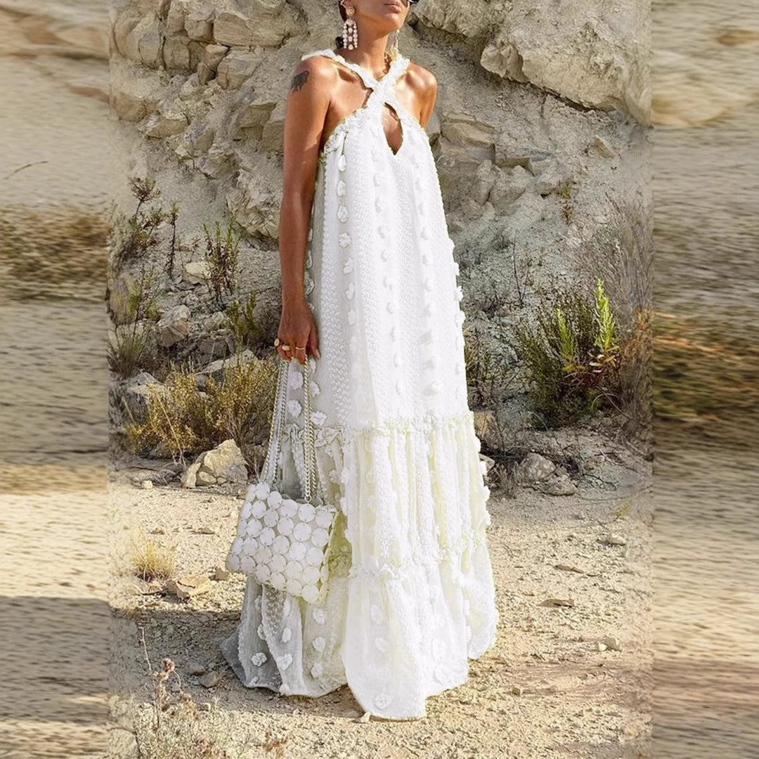 Damen Maxi-Kleid mit verspielten Rüschendetails und floralem Muster Drune