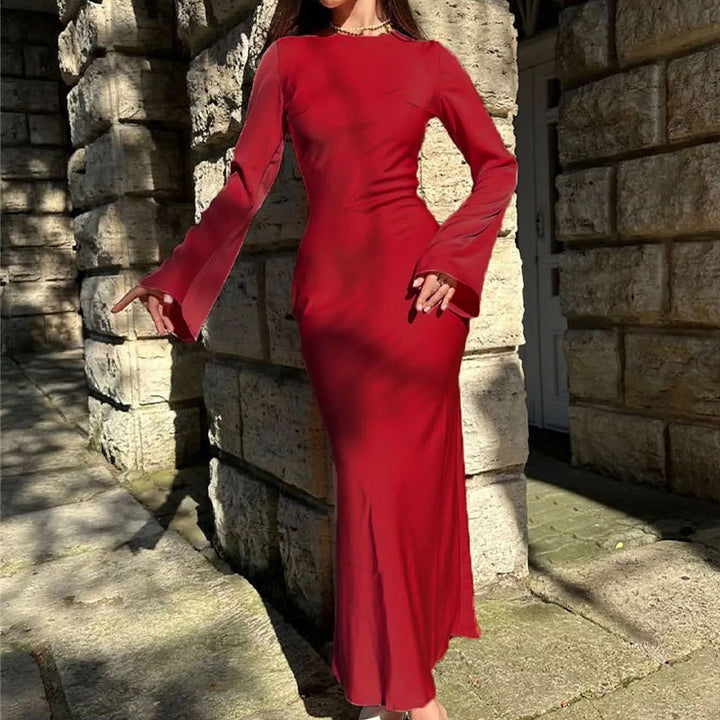 Damen elegantes Maxikleid mit weitem Schnitt und eleganten Ärmeln Drune