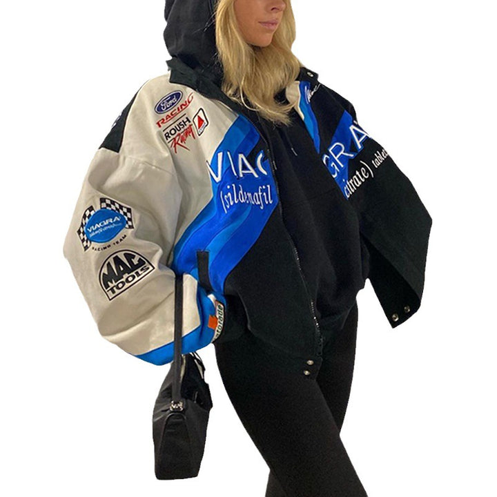 Damen Sportliche Collegejacke mit bunten Applikationen Drune
