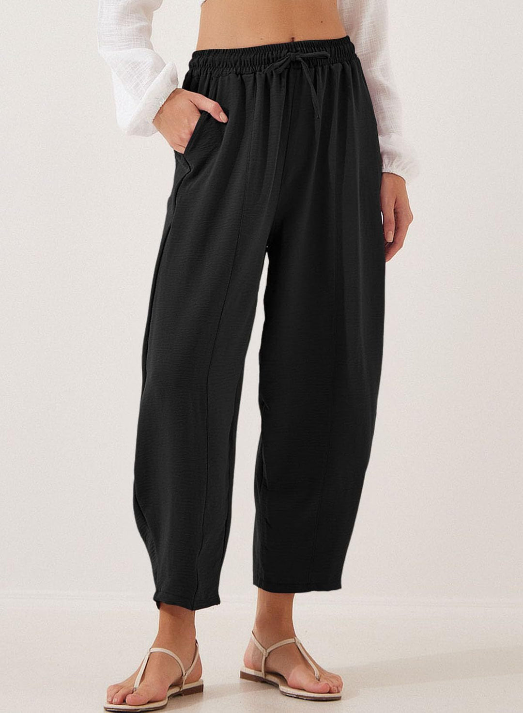 Damen lässige Freizeithose mit elastischem Bund und praktischen Seitentaschen Drune