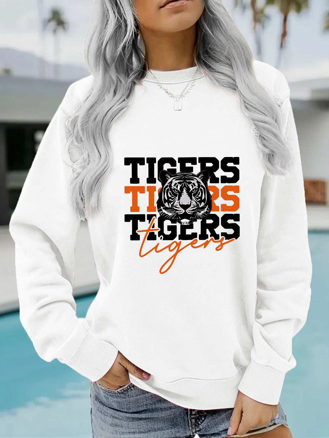 Damen Sweatshirt mit animalistischem Tiger-Design und lässigem Schnitt Drune