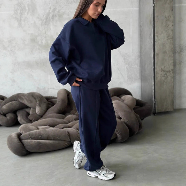 Damen bequeme und stilvolle Poloshirt-Hose Kombination Drune