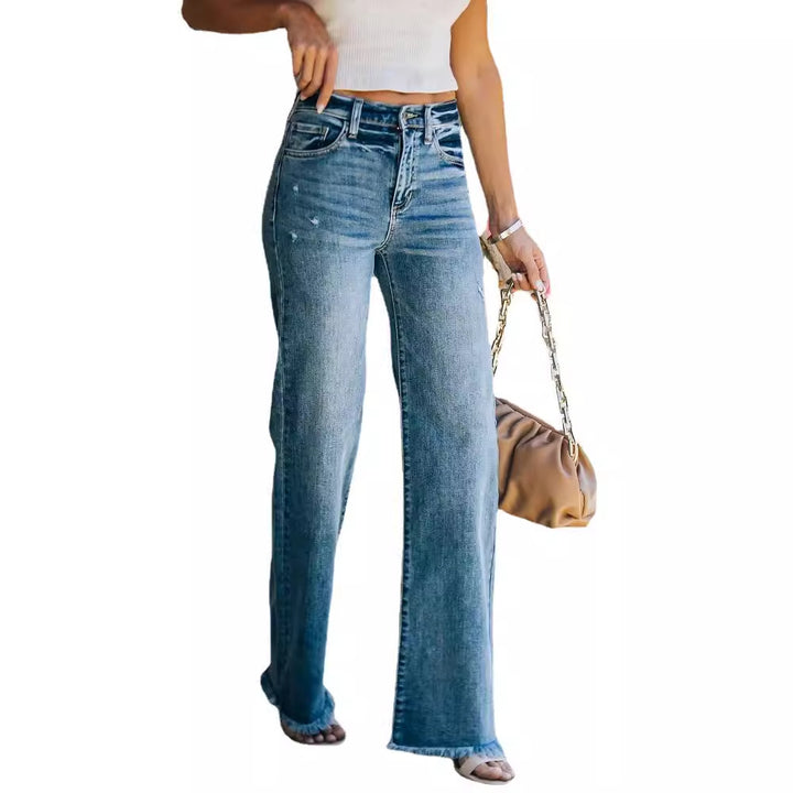 Damen weiter geschnittene Jeans mit fransigem Saum Drune