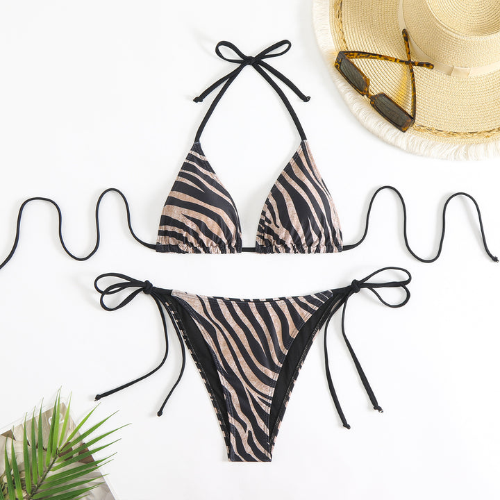 Damen Triangel-Bikini-Set mit verstellbaren Trägern und aufregendem Zebramuster Drune