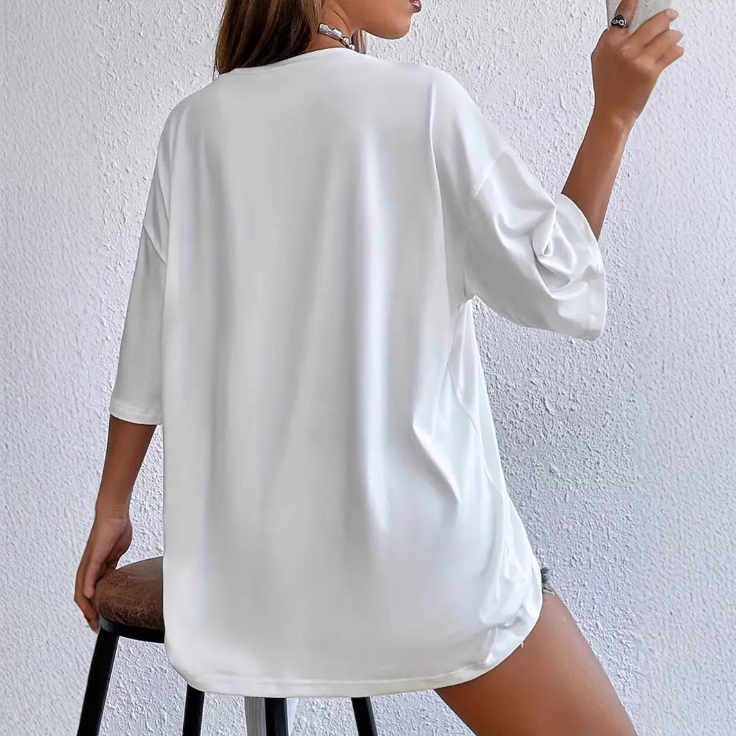 Drune | Weißes Lockeres Kurzarm Rundhals Polyester T-Shirt