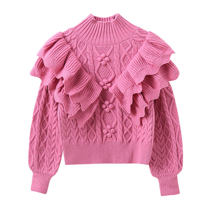 Damen Strickpullover mit Rüschen und Zopfmuster Drune