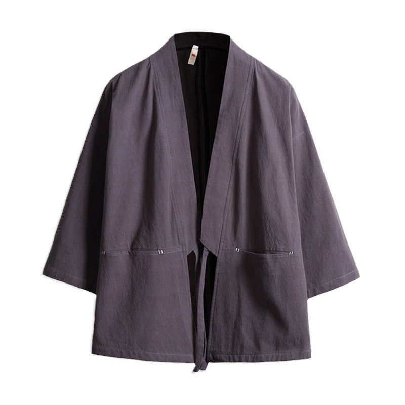 Unisex nan lässige Kimono-Jacke aus leichtem Baumwollmix mit weiter Passform und Bindegürtel Drune