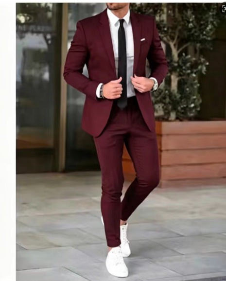 Herren nan tailliertes Anzugset aus leichtem Stretch-Twill mit Ein-Knopf-Sakko und Flat-Front-Hose Drune
