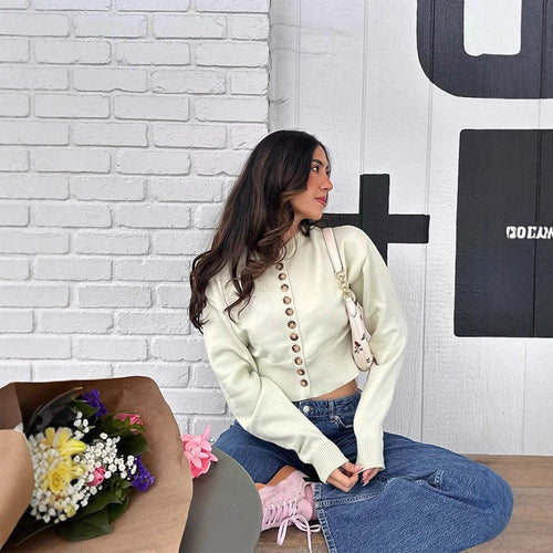 Damen modischer Strickpullover mit Knopf-Details Drune