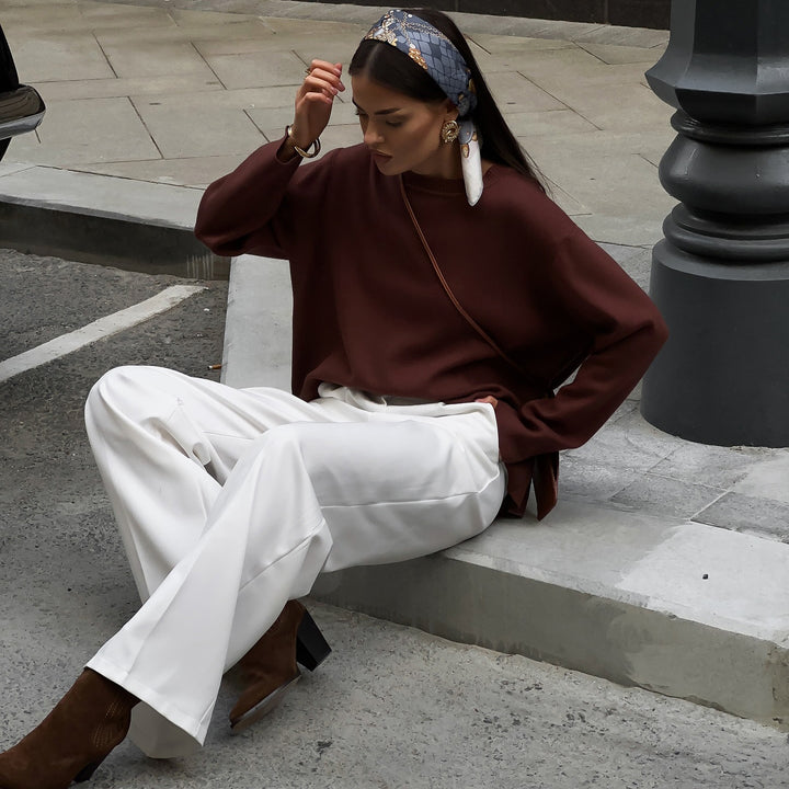 Damen lässiger Pullover mit weitem Schnitt und eleganten Hosen Drune