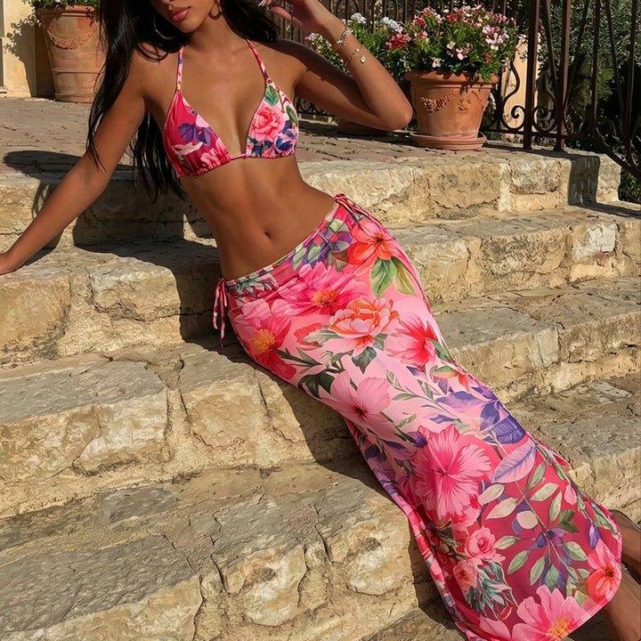 Damen Triangel-Bikini mit floralem und tierischem Muster Drune