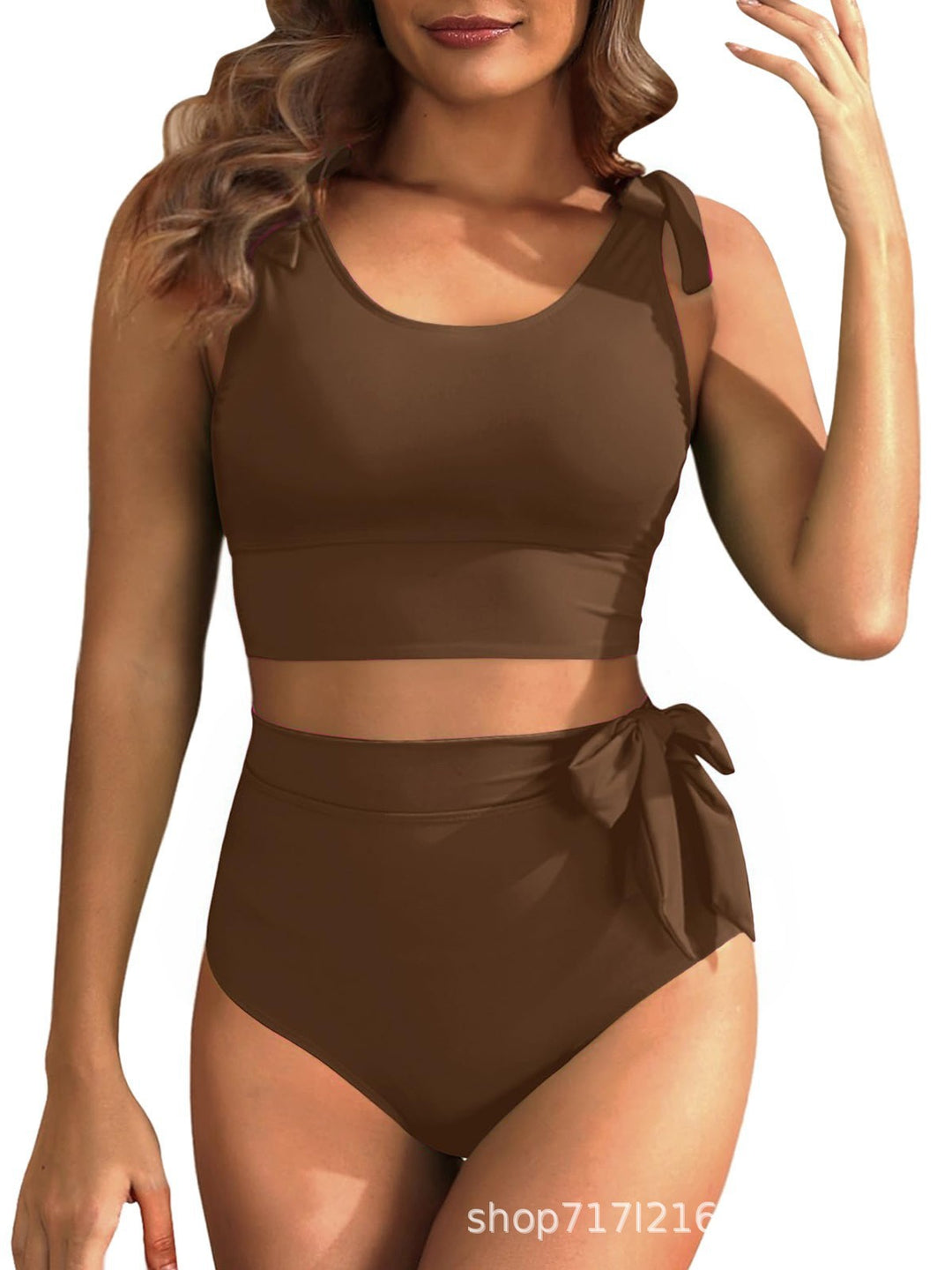 Damen Hochtailliertes Bikini-Set mit knotenverziertem Oberteil Drune