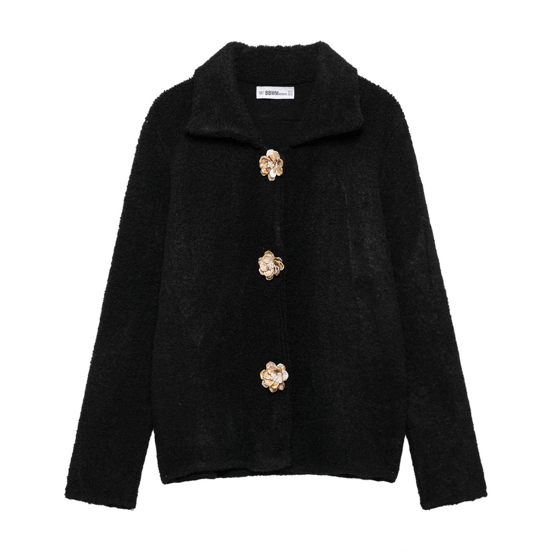 Damen elegante Strickjacke mit dekorativen Knopfdetails Drune