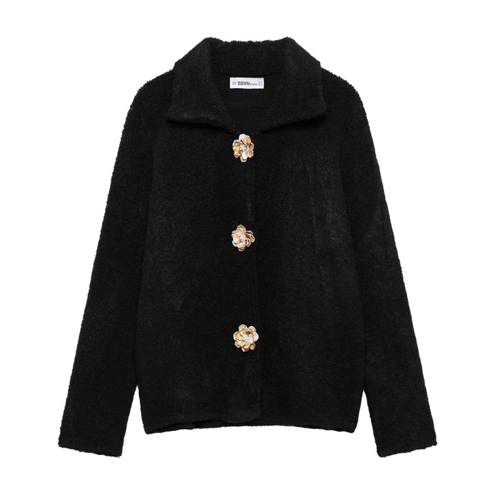 Damen elegante Strickjacke mit dekorativen Knopfdetails Drune