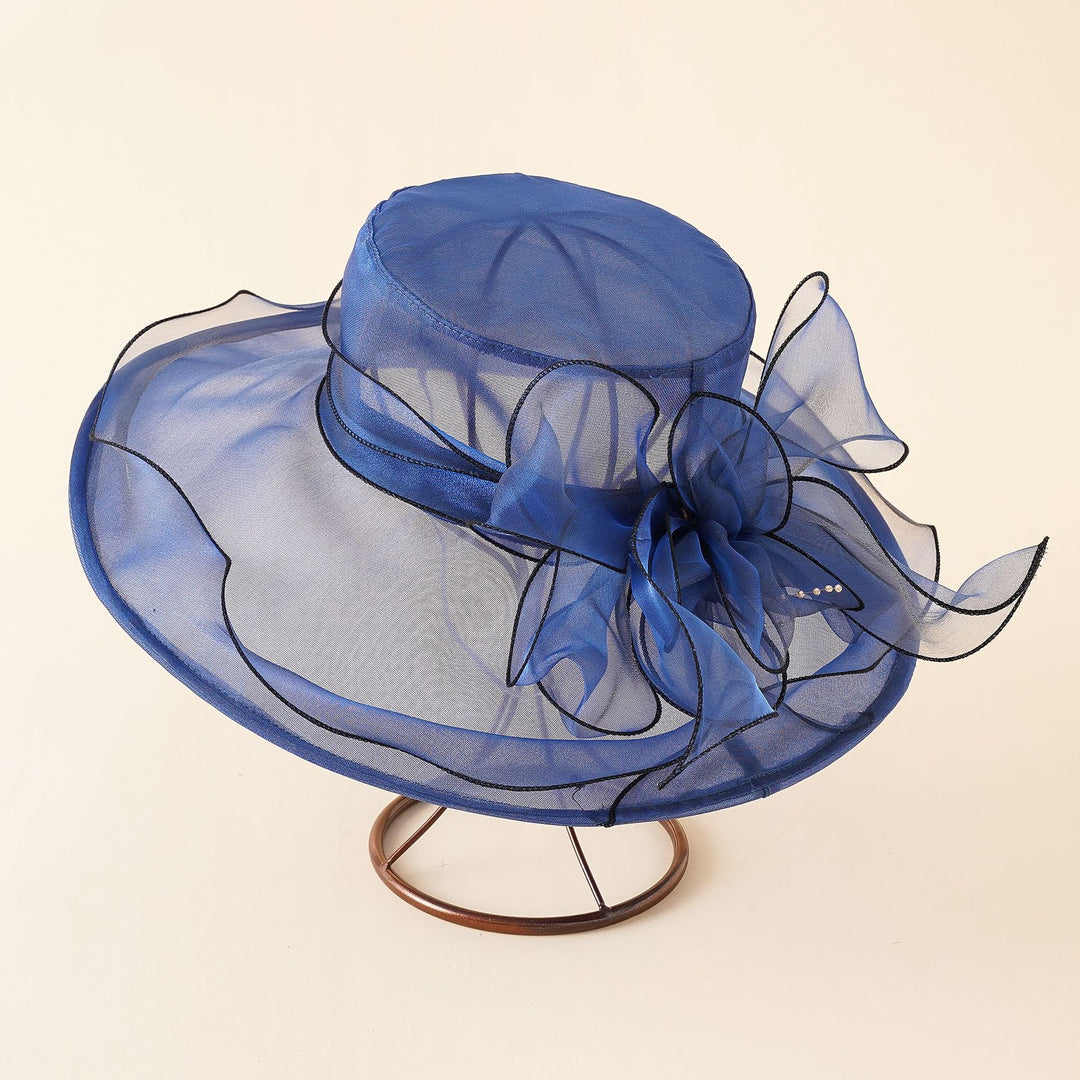 Damen eleganter Sonnenhut mit feiner Netzstruktur und romantischen Schleifenelementen Drune