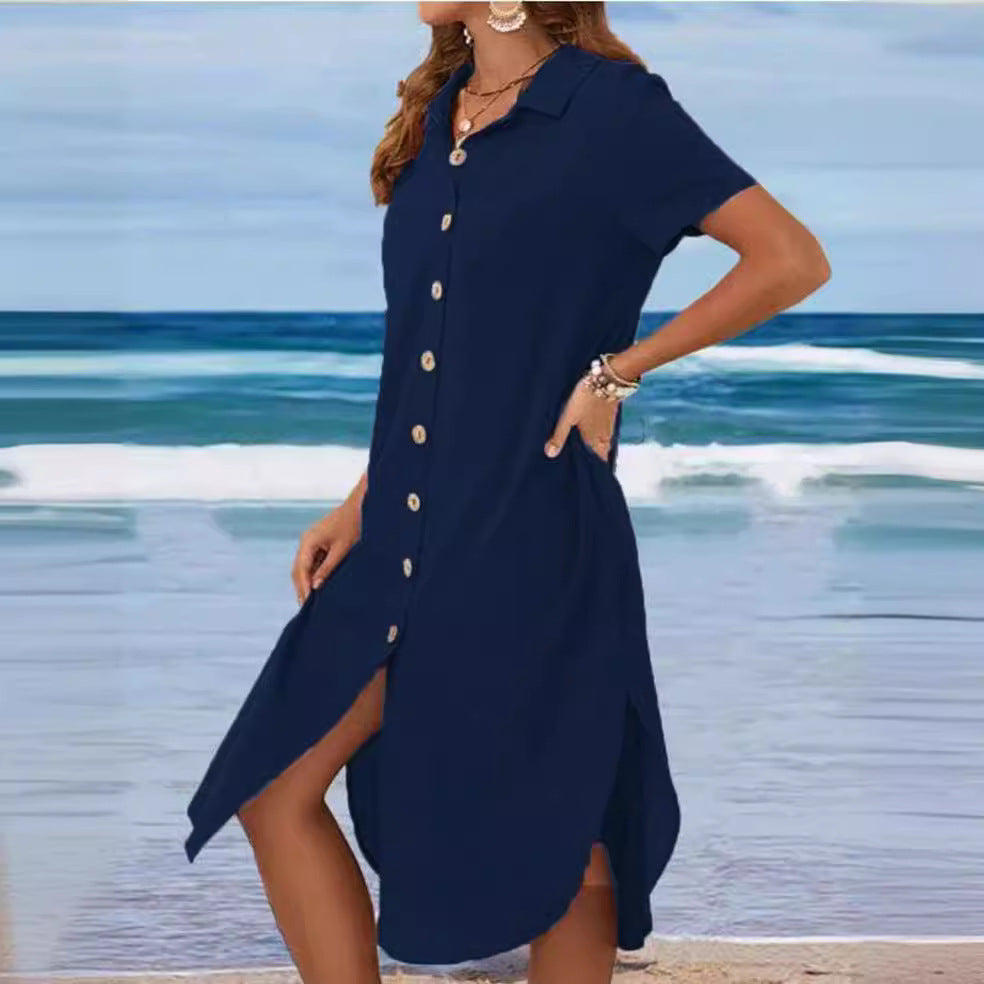 Damen Hemdblusenkleid mit Knopfdetail und schwingendem Saum Drune