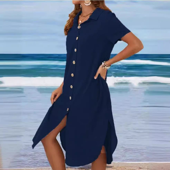 Damen Hemdblusenkleid mit Knopfdetail und schwingendem Saum Drune