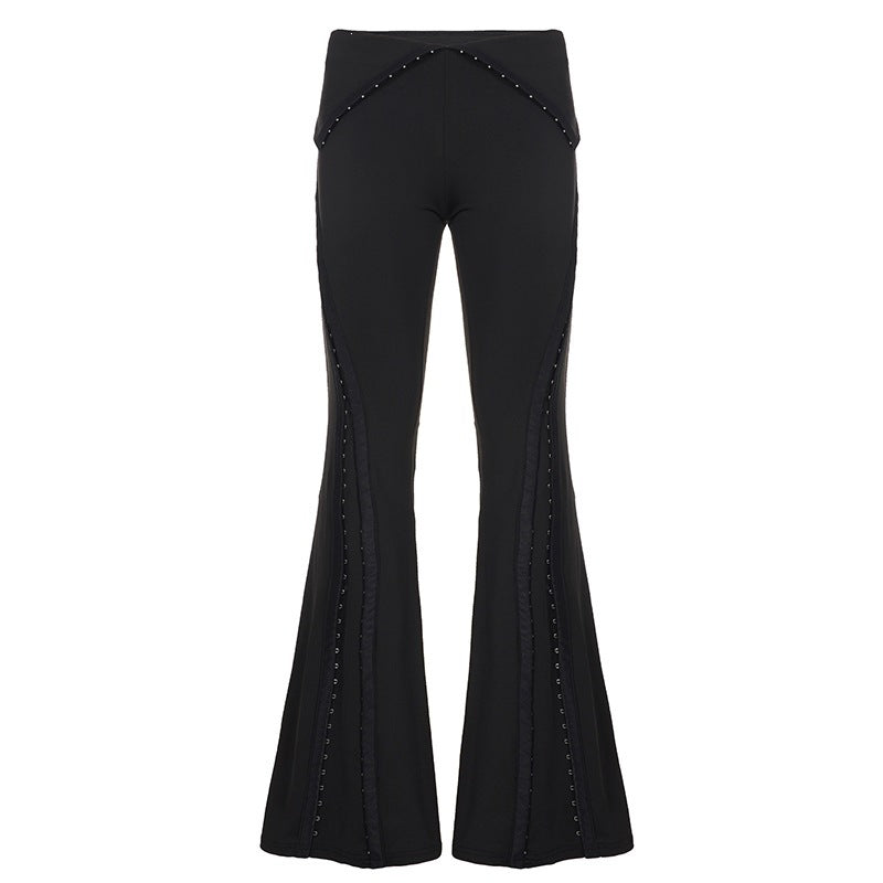 Damen Flared Pants mit dekorativen Druckknopfdetails Drune