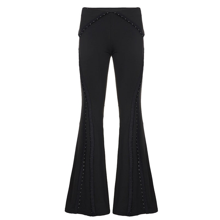 Damen Flared Pants mit dekorativen Druckknopfdetails Drune